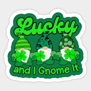 Lucky and  I Gnome It Funny St Patricks Day Gnomes Sticker